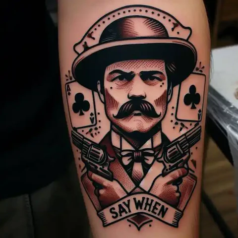 21 Dazzling Doc Holliday Tattoo Ideas To Sling Guns Like A Pro! 7 Vintage Doc Holliday Design With Twist