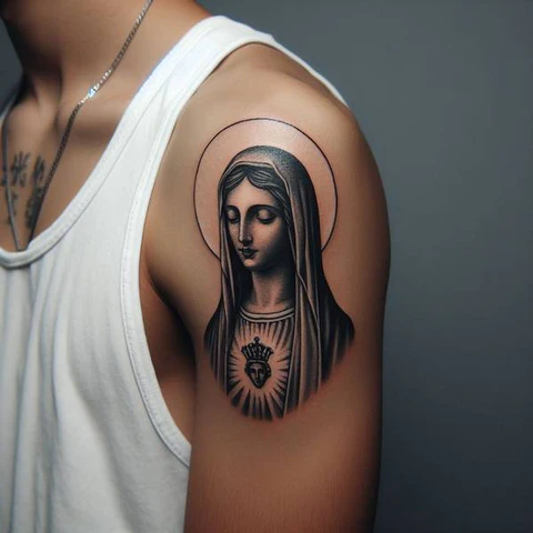 17 Sensational Virgin Mary Tattoo ideas 17 Virgin Mary Face Tattoo When A Face Is Like A Calming River Flow