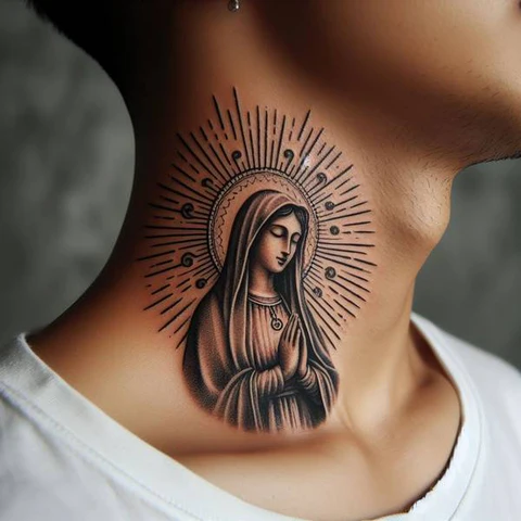 17 Sensational Virgin Mary Tattoo ideas 5 Virgin Mary Neck Tattoo Goes A Long Way Back My Friend