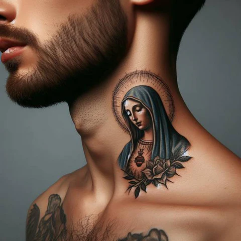 17 Sensational Virgin Mary Tattoo ideas 6 Virgin Mary Neck Tattoo Goes A Long Way Back My Friend2