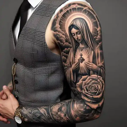 17 Sensational Virgin Mary Tattoo ideas 7 Virgin Mary Sleeve Tattoo Is A Sight To Behold