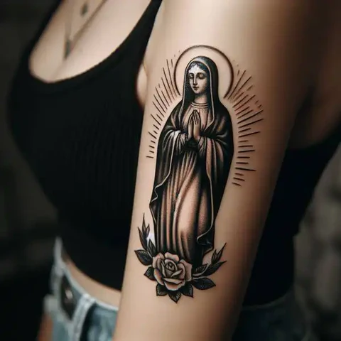 17 Sensational Virgin Mary Tattoo ideas 3 Virgin Mary Tattoo On Arm Is A Blessing In The Form Of Art