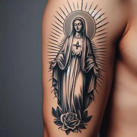 17 Sensational Virgin Mary Tattoo ideas 4 Virgin Mary Tattoo On Arm Is A Blessing In The Form Of Art2