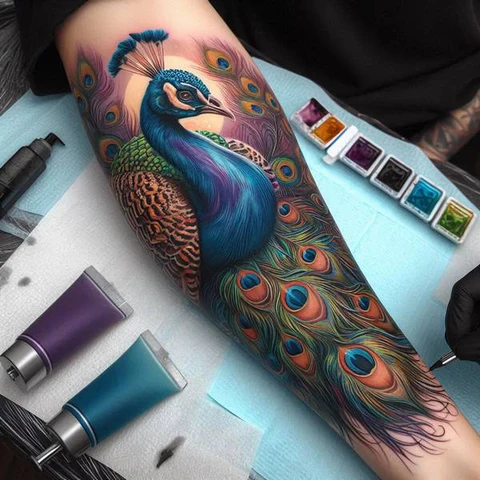 Watercolor Peacock Ta