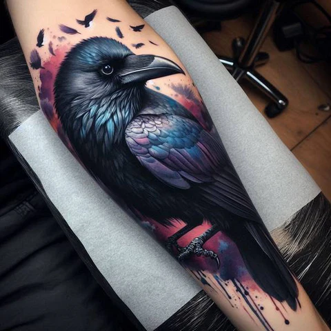 Watercolor Raven Tatto