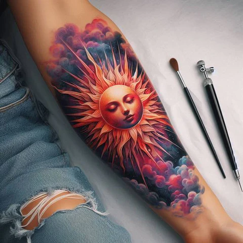 Watercolor Sun Tattoo
