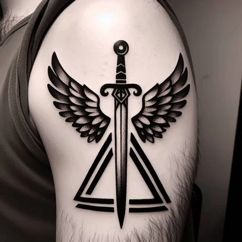 20 Glorious Valknut Tattoo Ideas To Unleash Your Inner Warrior 21 Wings Of Courage2 Divine Valknut Angel Wings Tattoo
