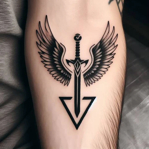 20 Glorious Valknut Tattoo Ideas To Unleash Your Inner Warrior 22 Wings Of Courage3 Divine Valknut Angel Wings Tattoo