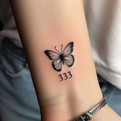 11 Thrilling 333 Tattoo Ideas To Enhance Your Creative Prowess! 4 Wings Of Spirituality 2Colorful Butterfly 333 Tattoo