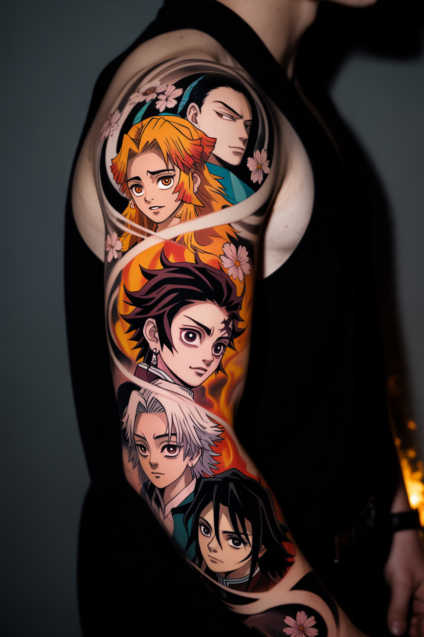 20 Dynamic Demon Slayer Tattoo Ideas To Seek Vengeance! 14 a photograph of a male arm showcasing a jZkC V0cTfCSj oMNROjKg R8m bkZvQF62Kbdn3EV pw