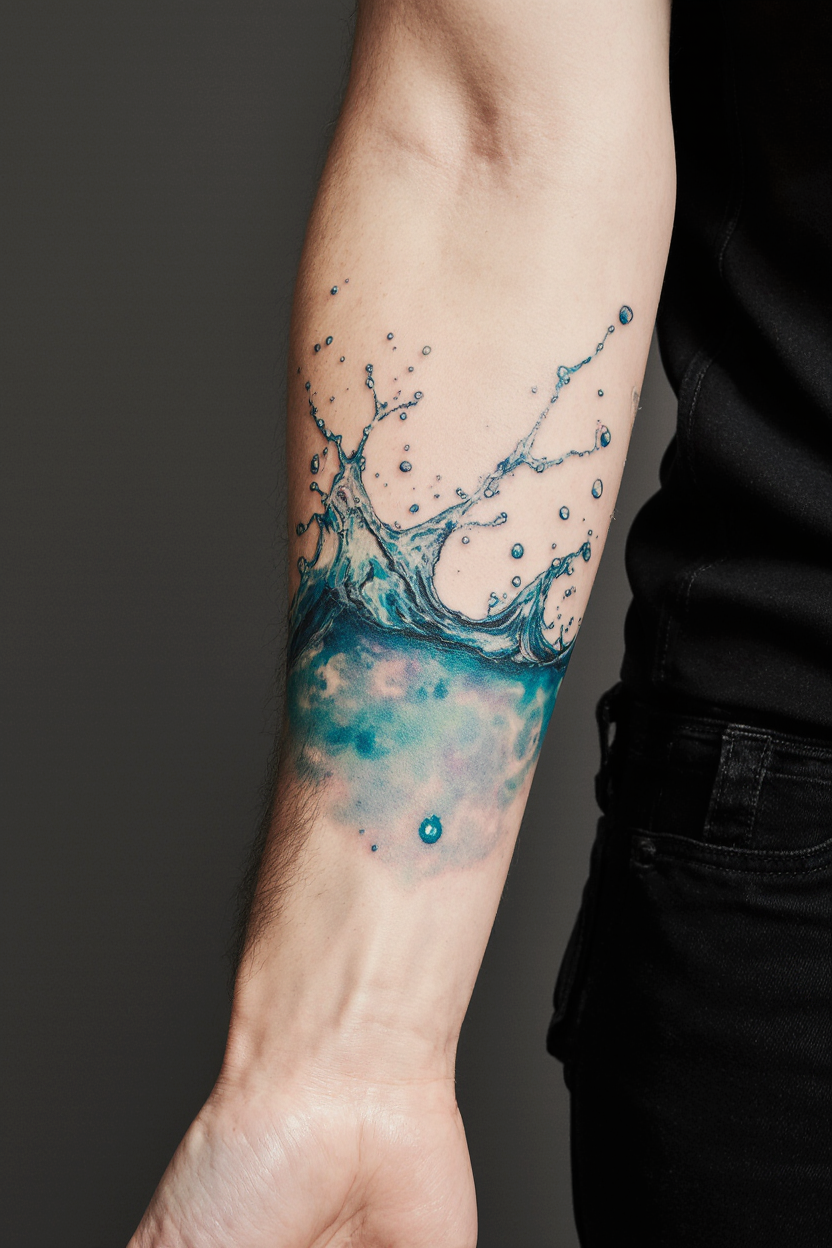 22 Powerful Water Tattoo Ideas 2 hyper realistic close up of a male arm tattoo on a solid matte black background only the tattooed a lcyt6vofvlhhl4bynd15 3