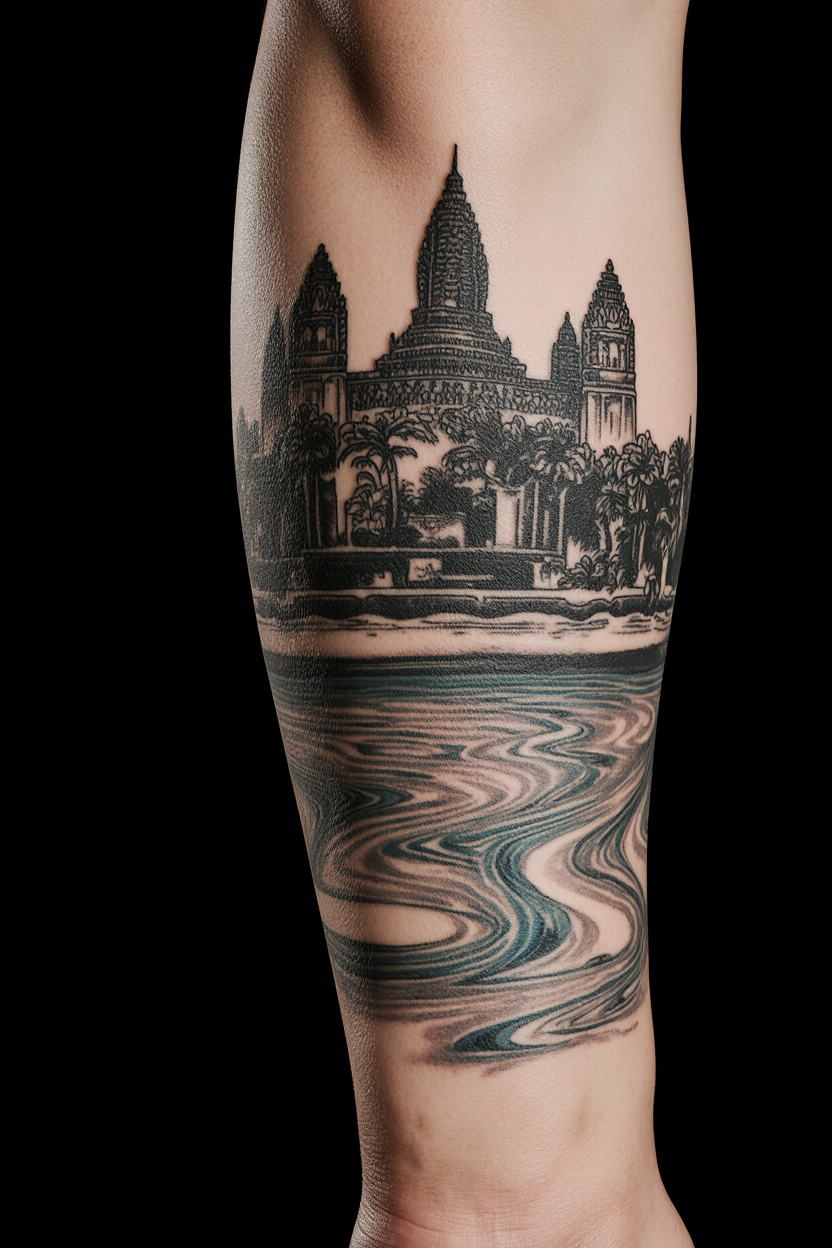 22 Powerful Water Tattoo Ideas 16 hyper realistic close up of a male full arm tattoo on a solid matte black background only the tatto 8mnzvku4sptw6zpy4du6 0
