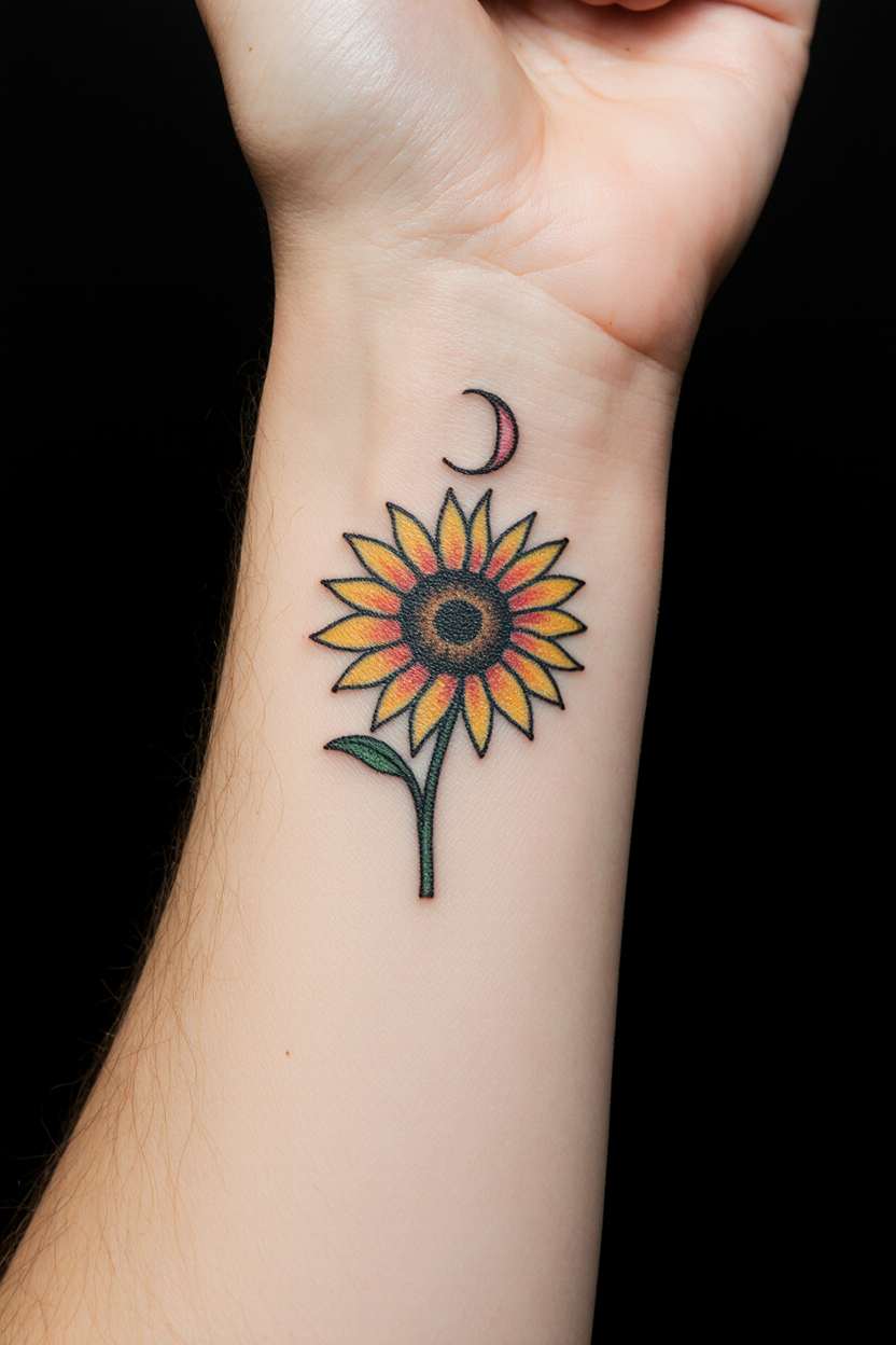 hyper realistic close up of a womans wrist with a small sunflower tattoo delicately integrated with rv8i28jtsffchcrqnbi4 2