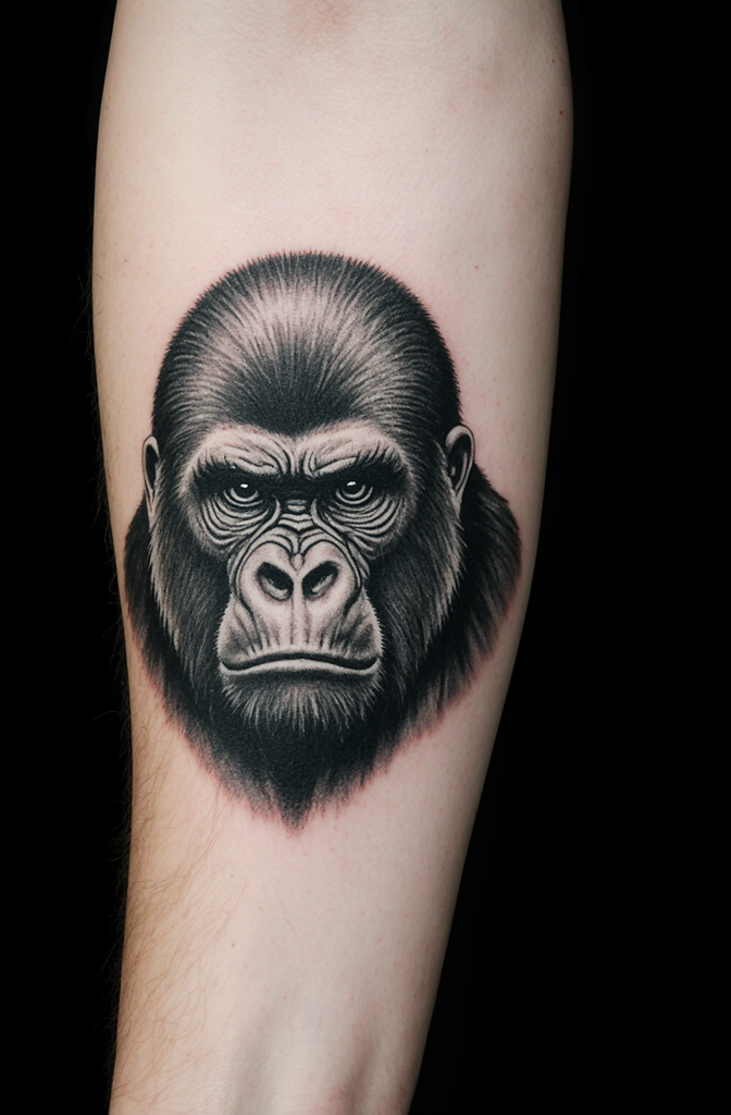10 Enchanting Gorilla Tattoo Ideas For The Brave Souls 11 prompt hyper realistic gorilla tattoo on the forearm showing a close up of the gorillas face with linaoo0grlg8w5wtk9ys 2