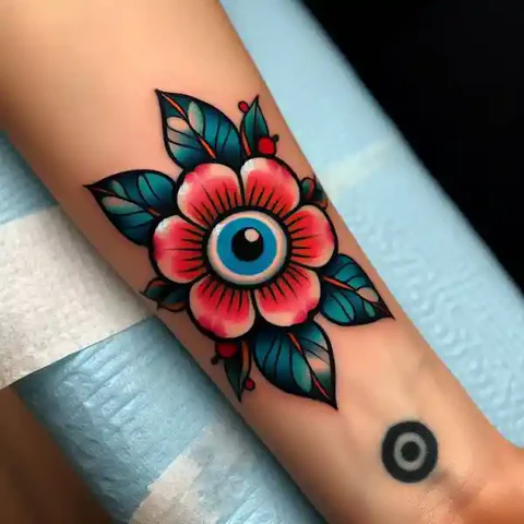 18 Engaging Evil Eye Tattoo Ideas 6 vibrant Traditional Evil Eye Tattoo2